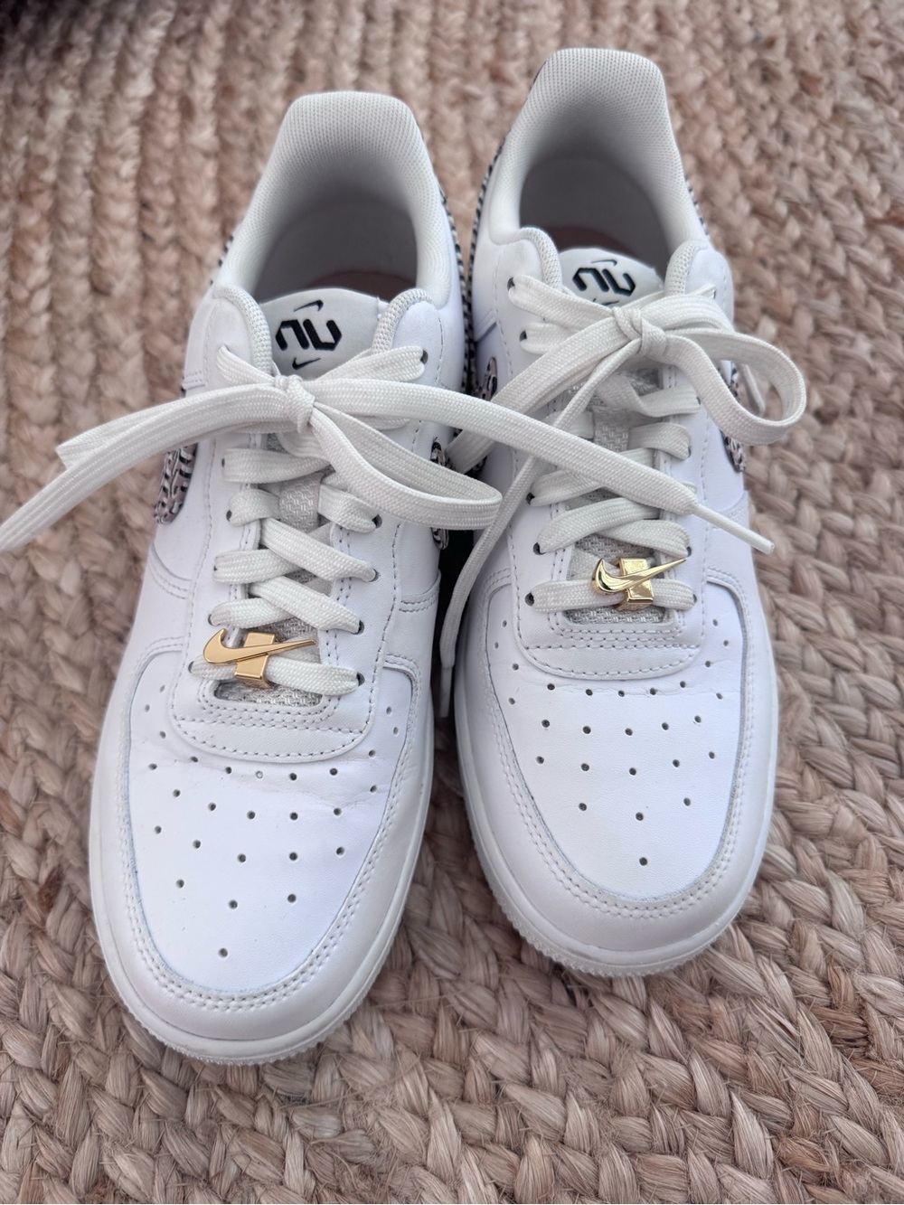Nike Air Force 1 XL White Athletic Sneakers with Print Swoosh Accent - Picture 4 of 5